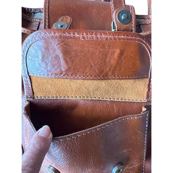 Vtg Vera Pelle Italian Leather Backpack Brown Cognac Made in Italy Bag Luxury - Picture 5 of 11
